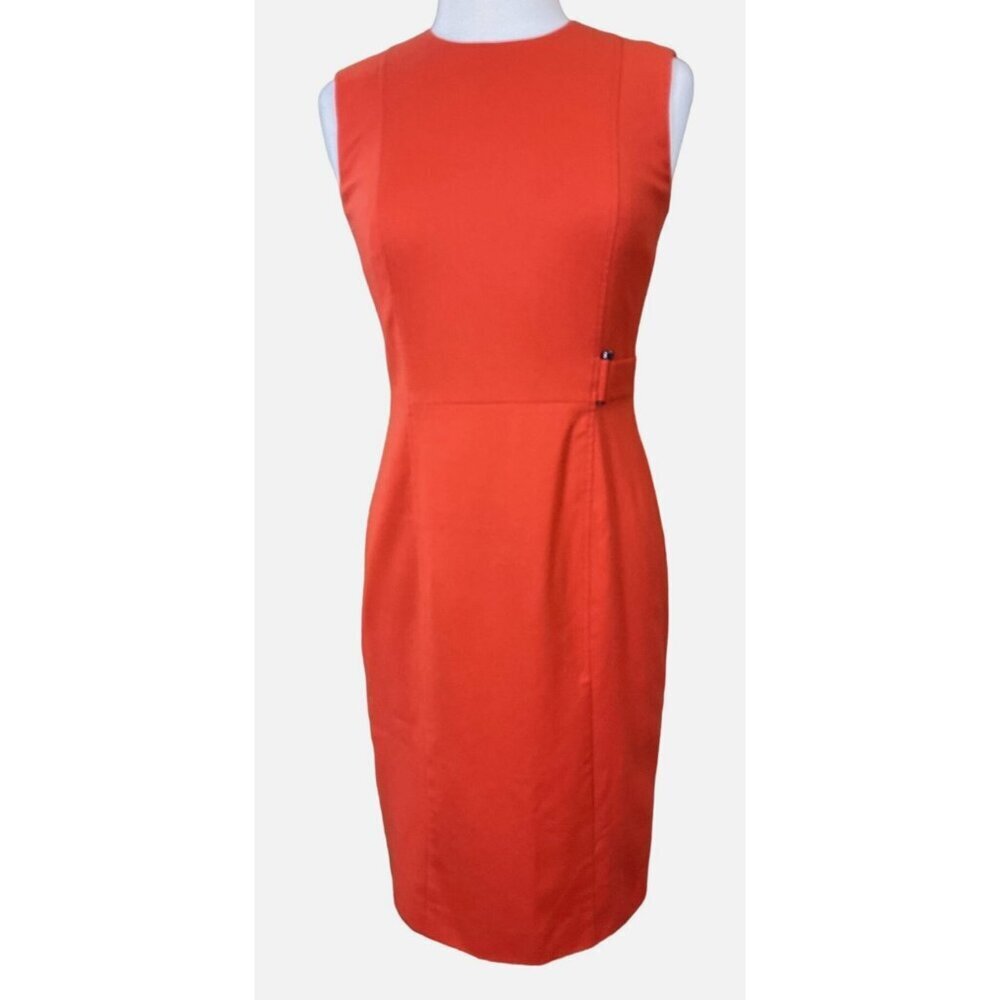 HUGO BOSS Sleeveless Round Neck Paneled Stretch Wool Orange Stretch Wool Dress 6
